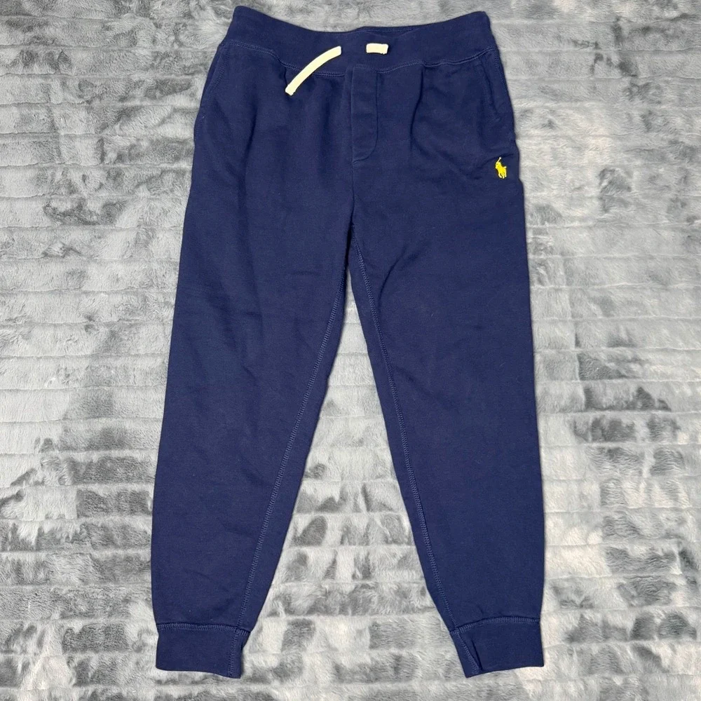 Polo Ralph Lauren Mens Navy Blue Yellow Pony Fleece Joggers Sweatpants Size M